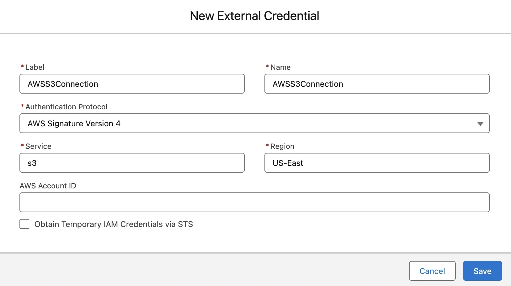 Setting up new  external credentials